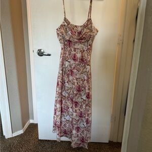 Nude and pink floral midi dress